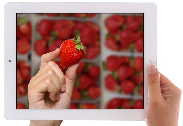 Strawberry shown on tablet